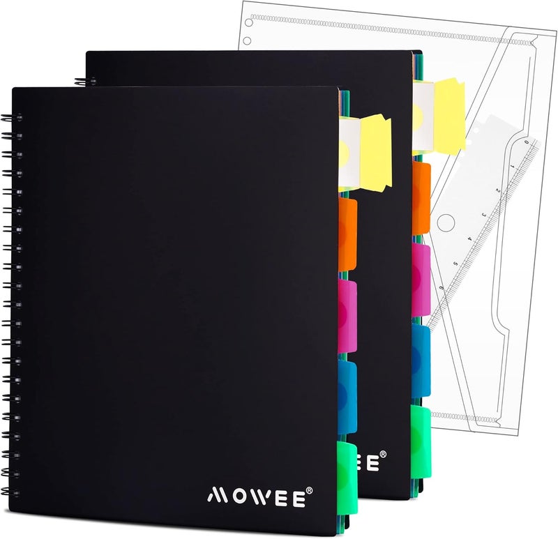 MOWEE Spiral Notebook - 5 Subject Notebook, College Ruled Notebook With Dividers Pocket, Tabs Label (8.5x11Black) - Image 1